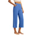 thumbnail image 2 of BUWTTER Womens Casual Pants Casual Blend High Waist Wide Leg Cropped Trousers Loose Comfortable Fashionable Womens Slacks for Work Blue L, 2 of 5