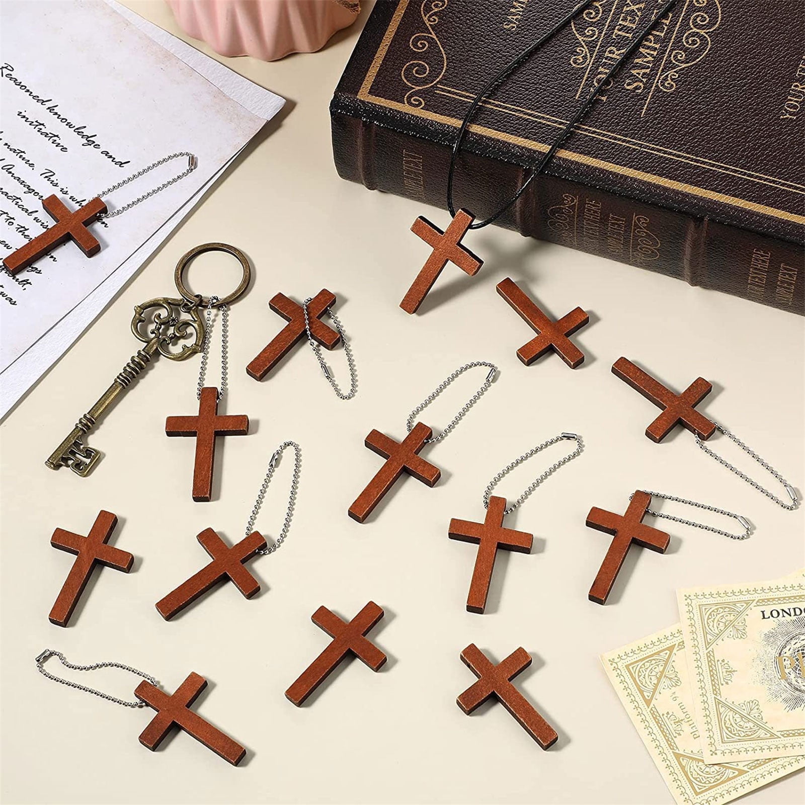 100Pcs Small Wooden Crosses Charm Pendant for Jewelry Making DIYS Craft Necklace Bracelets Earring Key Chain