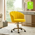 thumbnail image 3 of Makeup Vanity Chair Velvet Upholstered Office Task Computer Desk Shell Swivel Adjustable Metal Gold Base Bedroom Yellow, 3 of 10