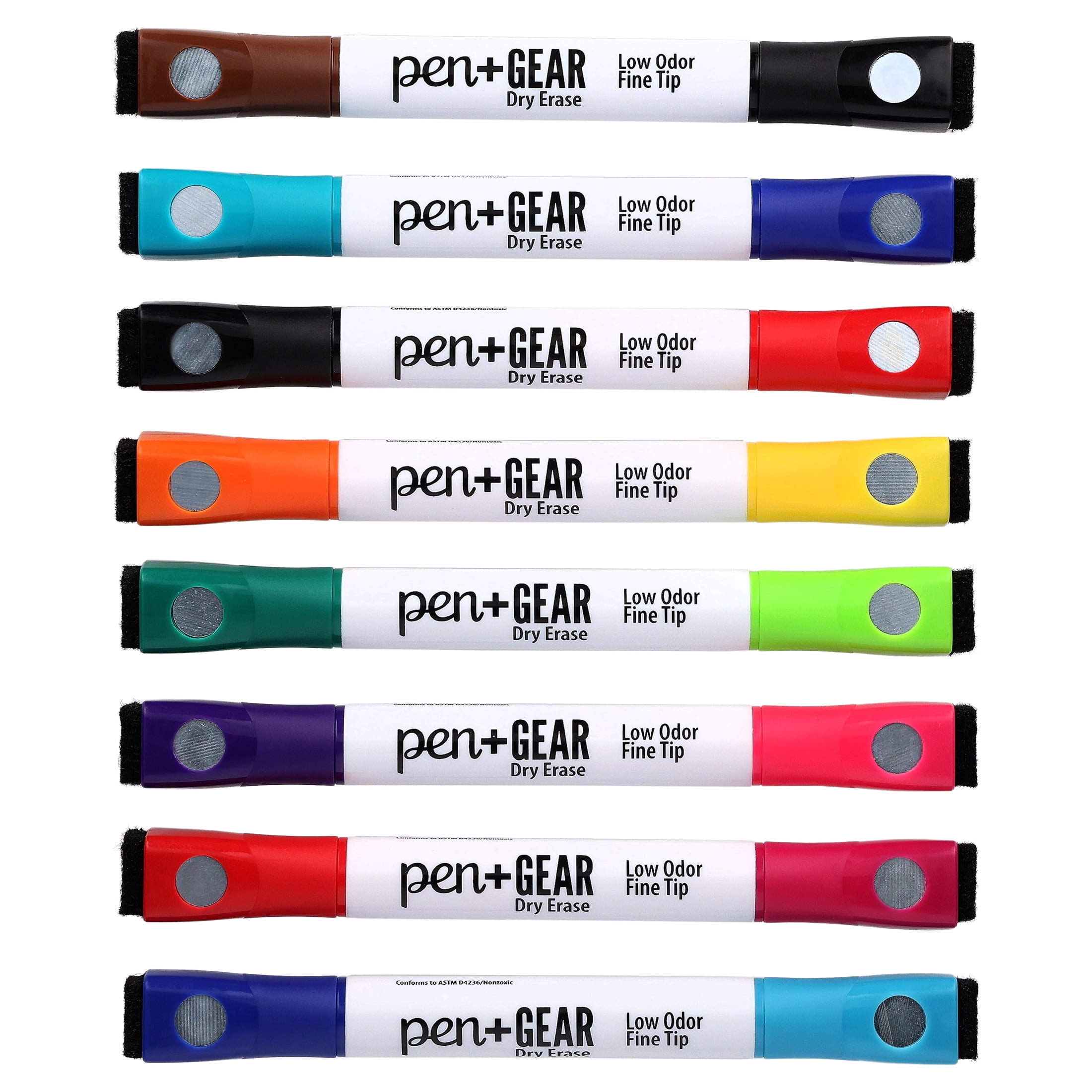 (4 pack) Pen+Gear 2-in-1 Magnetic Dry Erase Markers, Fine Tip, Assorted Colors, 8 Count