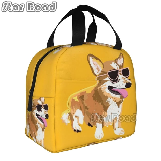 Kawaii cartoon Corgi Dog Lunch Bag Tote Bag Insulated Organizer Lunch Holder Bag for Work Workout Outdoors Picnic Beach Travel