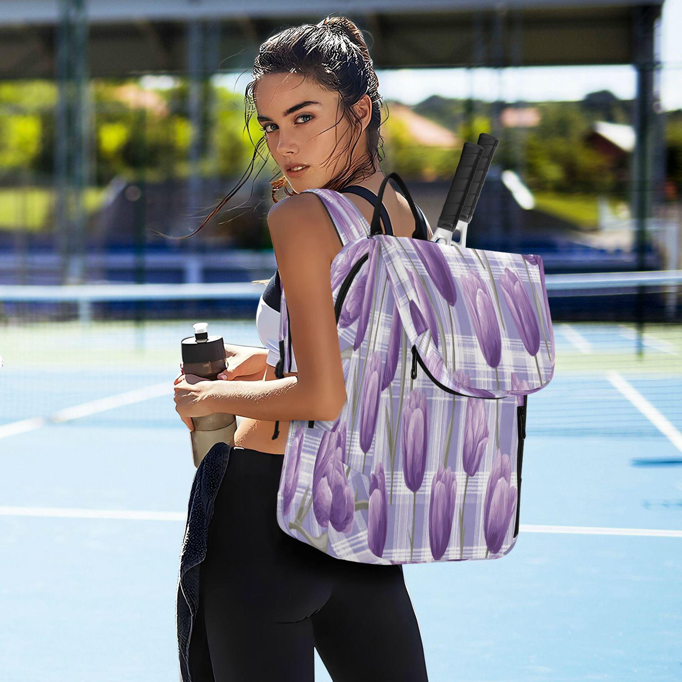 2 Racquet Holder Tennis Backpack Tennis Racket Covers Gym Bags Lovely Lavender Tulip Flowers