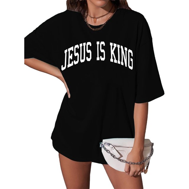 Faith Over Fear T-shirt Women Oversized Christian Religious Sayings Tees Drop Shoulder Tee Tops