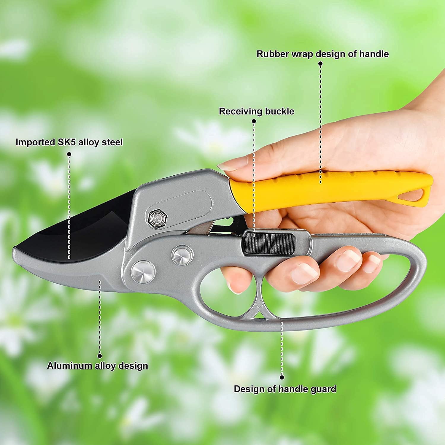 Premium Garden Clippers, German Pruners, Ratcheting Work 3 Times Easier