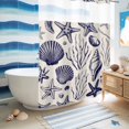 thumbnail image 5 of No Hook Shower Curtain, Navy Blue Coastal Shower Curtains for Bathroom with See Through Top Window, Summer Beach Ocean Coral Shell Rustic Waterproof & Washable Bath Curtain Extra Long 72"x96", 5 of 9