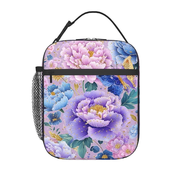 Luxurious Floral Pattern Lunch Bag for Office Women – Stylish Thermal Insulated Tote with Shoulder Strap, Lightweight for Work or Travel