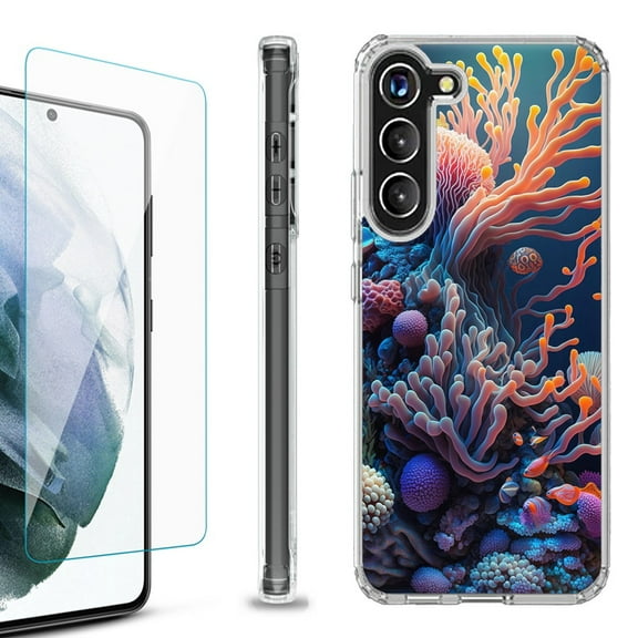 OneToughShield ® for Samsung Galaxy S23  S23 Plus 5G Shockproof Bumper Phone Case, with Tempered Glass Screen Protector - Coral