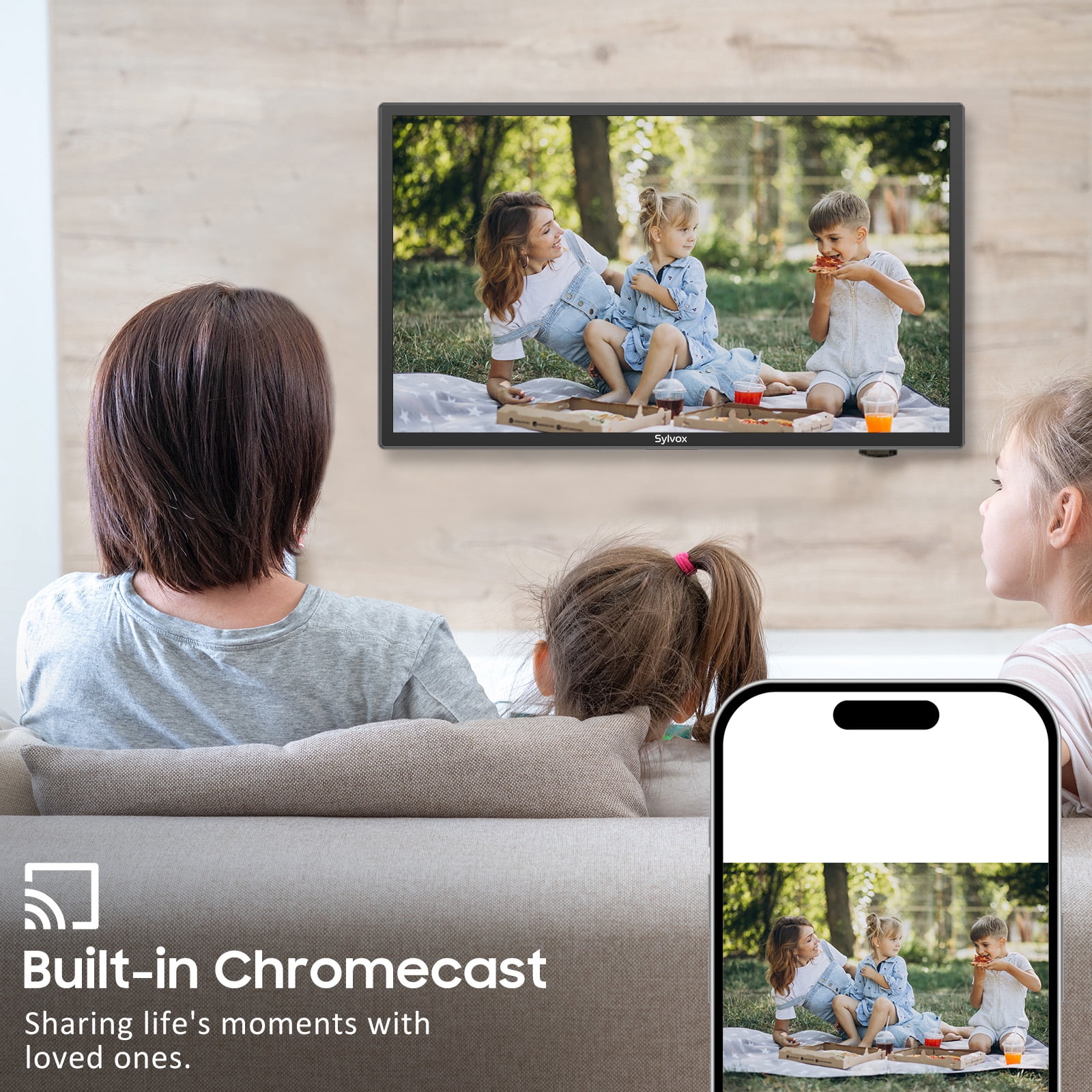 SYLVOX 24" Smart RV TV with Wall Mount, 12 Volt TV 1080P Google TV ATSC NTSC WiFi Bluetooth HDMI USB, AC/DC Powered, for RV Camper Van (Vehicle Series)