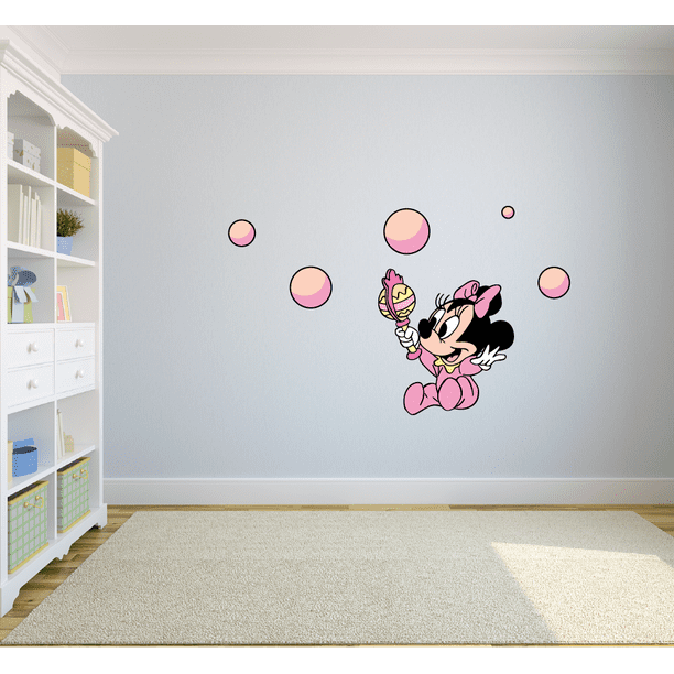 Baby Minnie Mouse Cartoon Character Wall Graphic Decal Sticker Vinyl Mural Kids Room Bedroom Nursery Kindergarten School House Home Art Design Removable L And Stick 10x8 Inch Com - Minnie Mouse Wall Decals For Baby