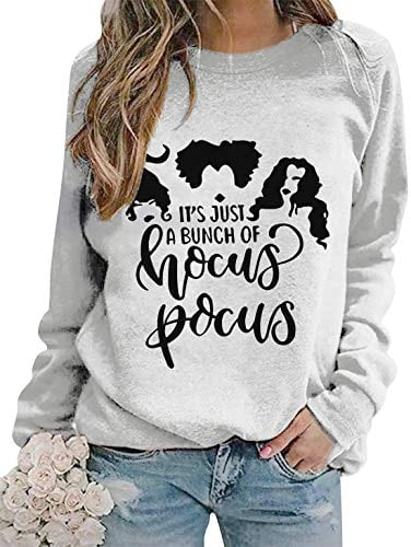 It is just a Bunch of Hocus Pocus,Womens Halloween Graphic Tees Short Sleeve Round Neck Casual Basic T-Shirt Chaofanjiancai 