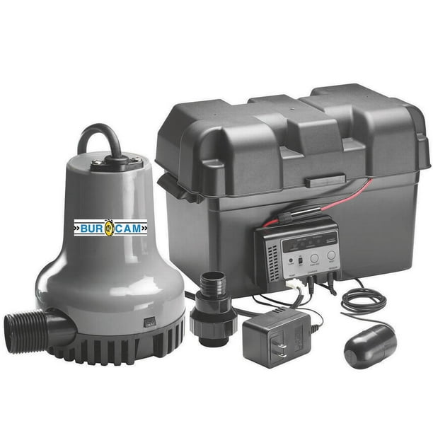 Burcam 300403 Battery Backup Submersible Sump Pump, 1020 gph, 12 VDC
