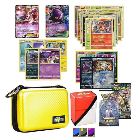 Totem World Pokemon Cards EX Lot with Yellow Card Case, 2 Pokemon EX Cards Guaranteed, Plus 2 Booster Pack, 5 Rares, 5 Holos, 20 Regular Pokemon Cards, and 1 Deck