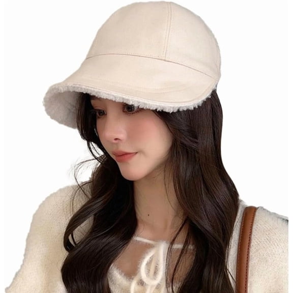 CoCoMangos Fleece Bucket Hat for Women Wide Brim Baseball Cap Casual Equestrian Hat Soft Warm Winter Cap Skull Cap Fall Winter