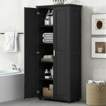 Sesslife Pantry Storage Cabinet, 71" Tall Bathroom Storage Cabinet with 2 Doors and Adjustable Shelves, Freestanding Storage Organizer Unit Floor Cabinet for Home Bathroom Kitchen Office Home, Black