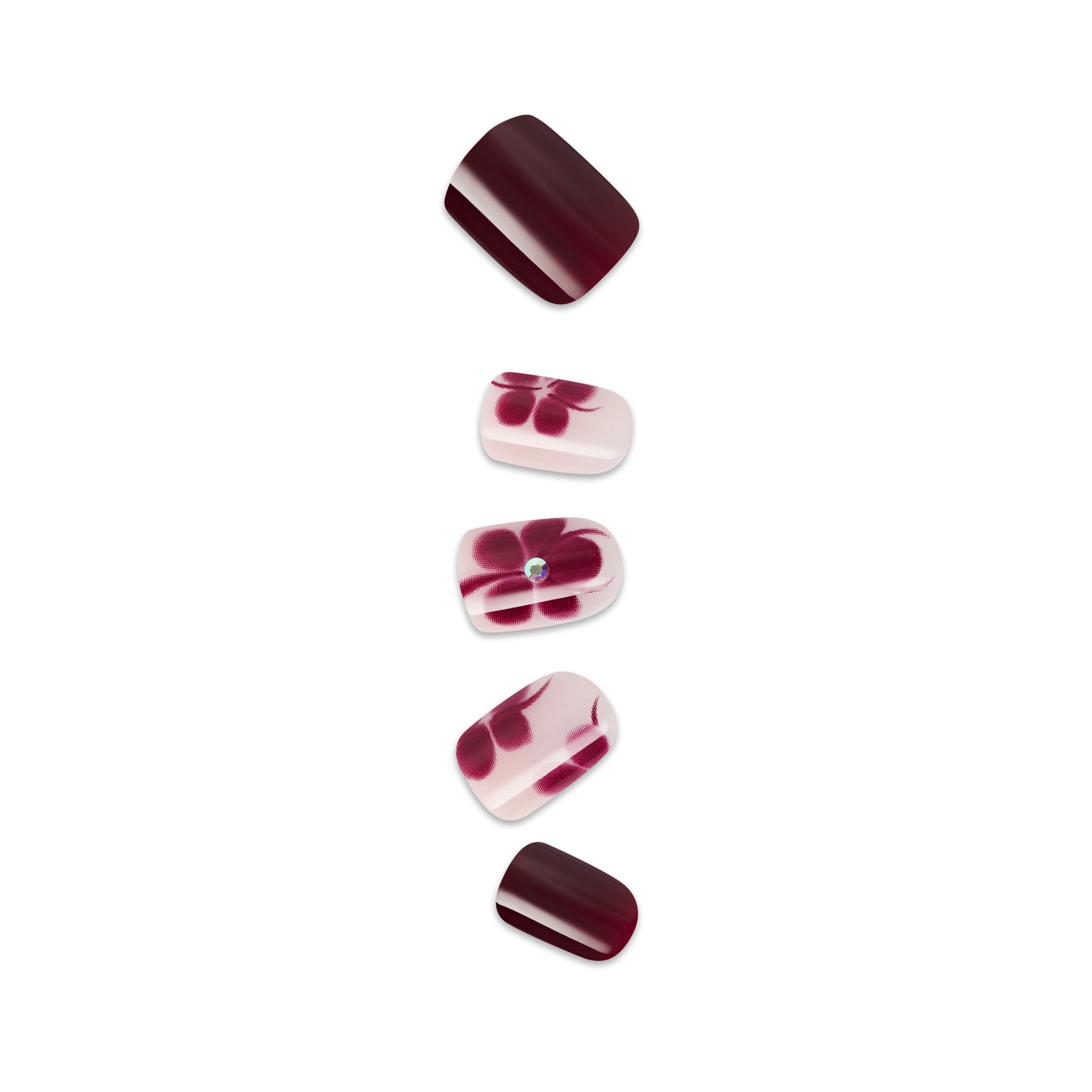 Impress Design Red Short Square Press On Nails, 30 Pieces
