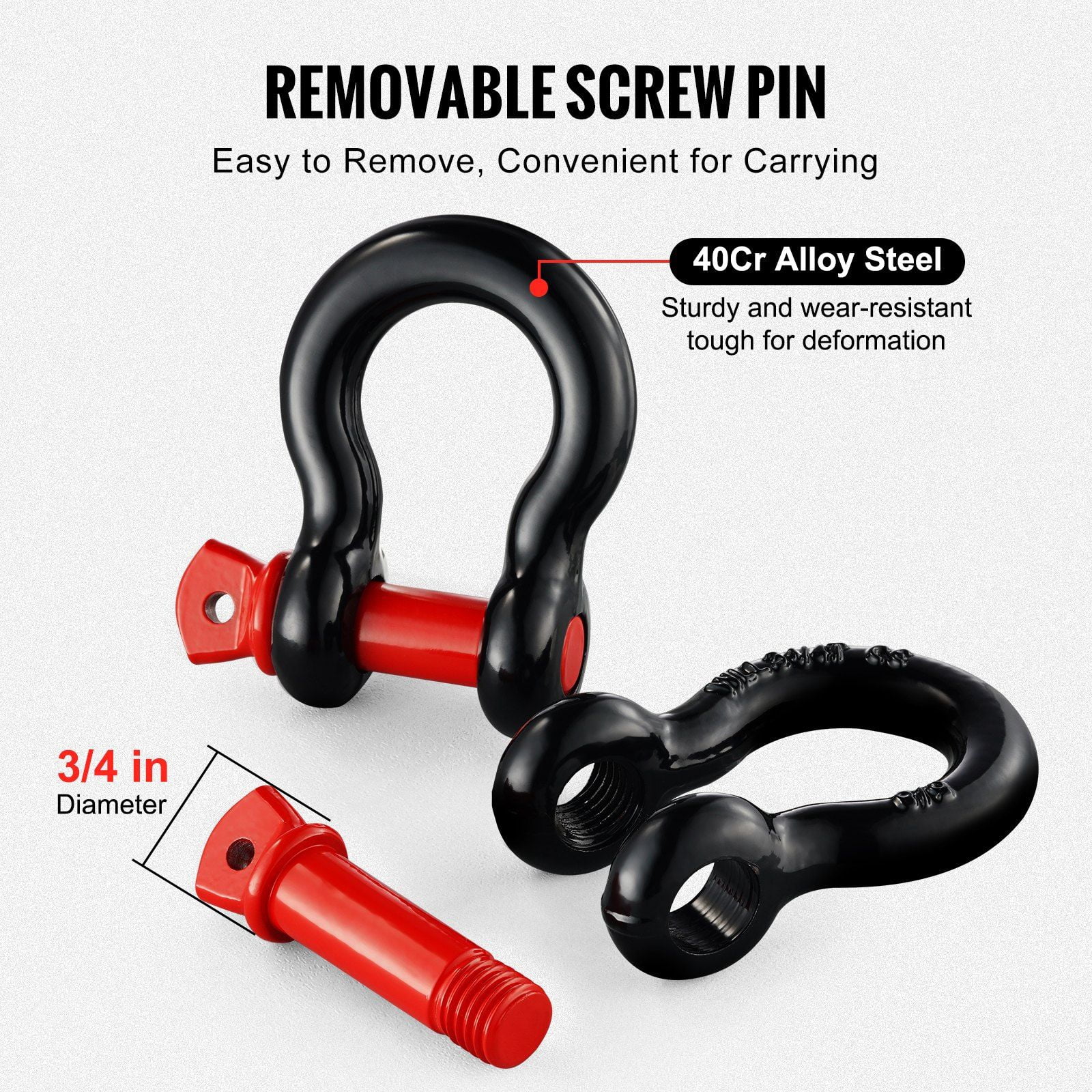 5/8 Inch D Ring Shackle 4 Pack Alloy Steel 28660 lbs Break Strength 3/4 Inch Screw Pin Heavy Duty Off Road Vehicle Recovery Towing Accessories for Jeep Truck Black
