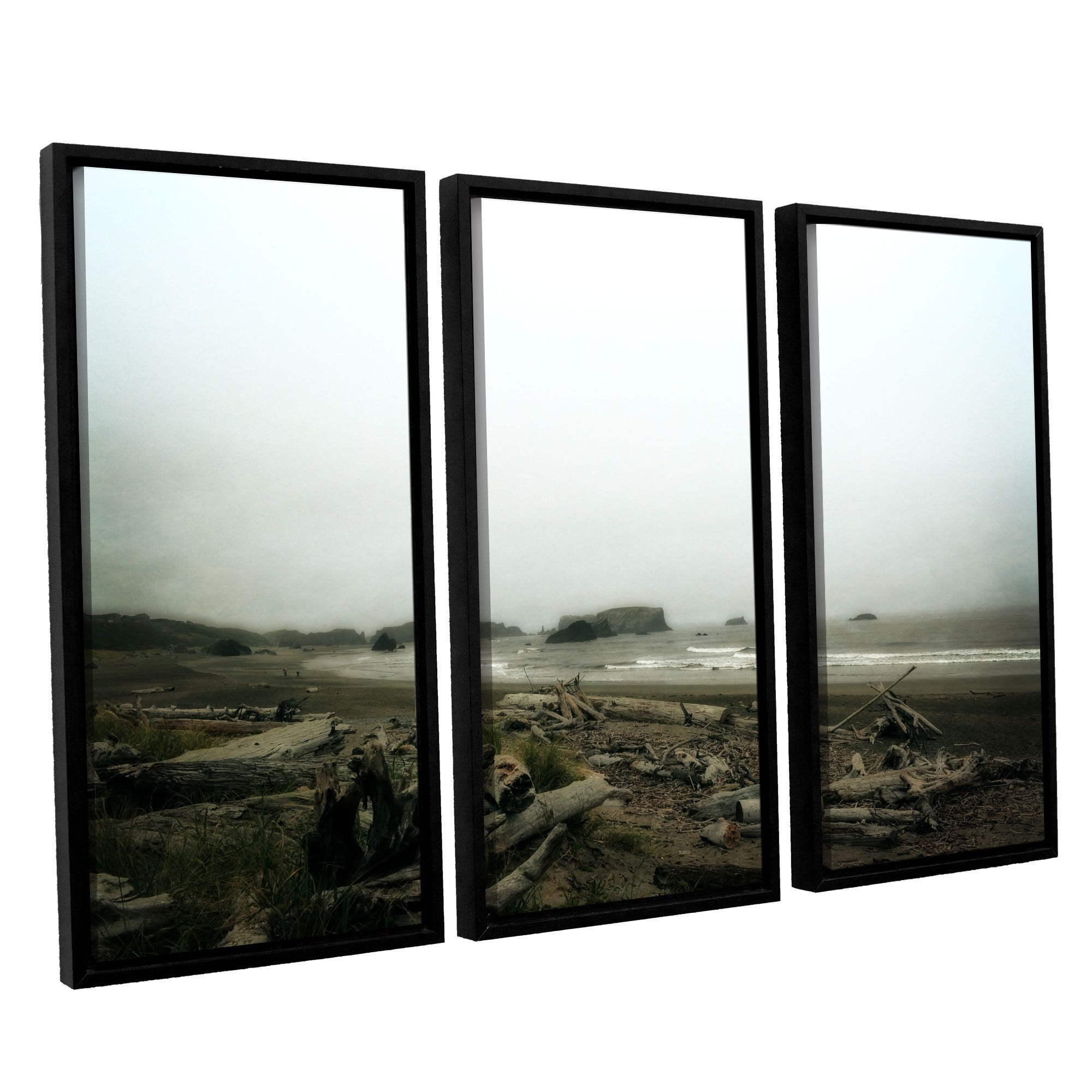 ArtWall Kevin Calkins "Driftwood and Seastacks" 3-Piece Floater Framed Canvas Set