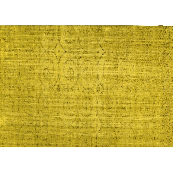 Ahgly Company Machine Washable Indoor Rectangle Abstract Yellow Contemporary Area Rugs, 7' x 9'