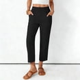 thumbnail image 2 of Bainana Womens Comfort Fit Straight Leg Pants Solid Color Elastic Waist Trousers With Pockets Ladies Party Play Flowy Pants Black Size L, 2 of 6