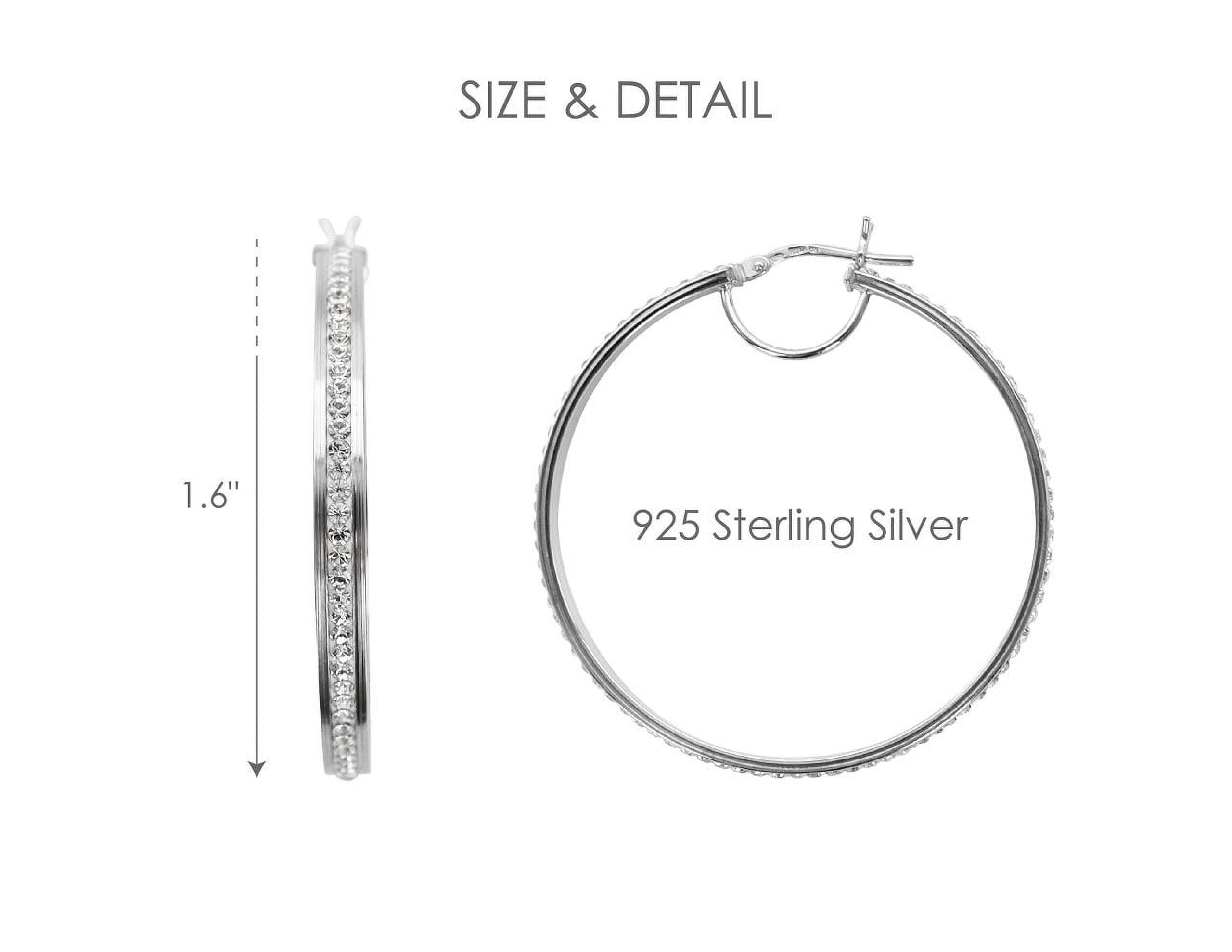 Brilliance Fine Jewelry Rhodium Plated Sterling Silver Classic Crystal Round Hoop Women's Earring