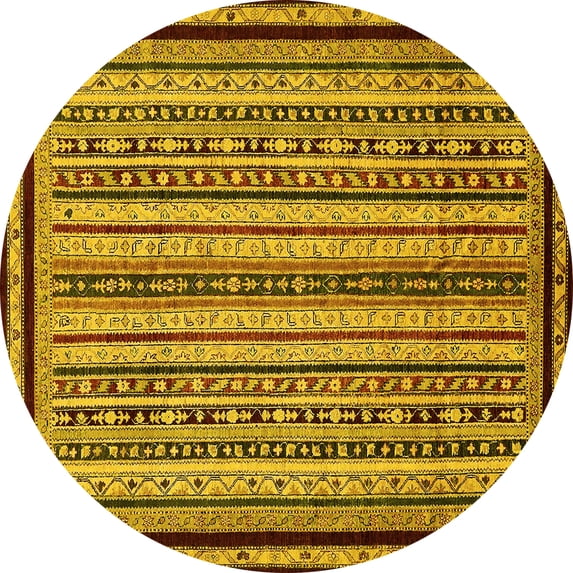 Ahgly Company Machine Washable Indoor Round Abstract Yellow Modern Area Rugs, 8' Round