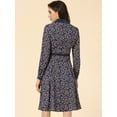 thumbnail image 4 of Unique Bargains Women's Floral Contrast Collar Belted Work Office Knee Length Dress XS Navy Blue, 4 of 6