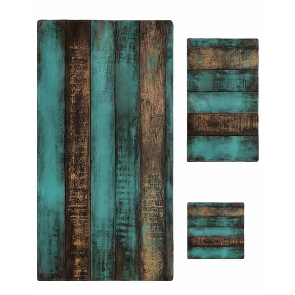 Vintage Teal Stripe Towel Set of 3, Soft Microfiber Bath Towels, Hand Towel, Washcloths, Farmhouse Shabby Turquoise Quick-Dry Absorbent Towels for Bathroom Kitchen Hotel Beach Gym Spa