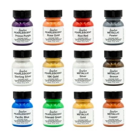 UPC: 0086366732137 | Angelus Acrylic Leather Paint Set – Metallic and Pearlescent  Assorted Colors  Set of 12