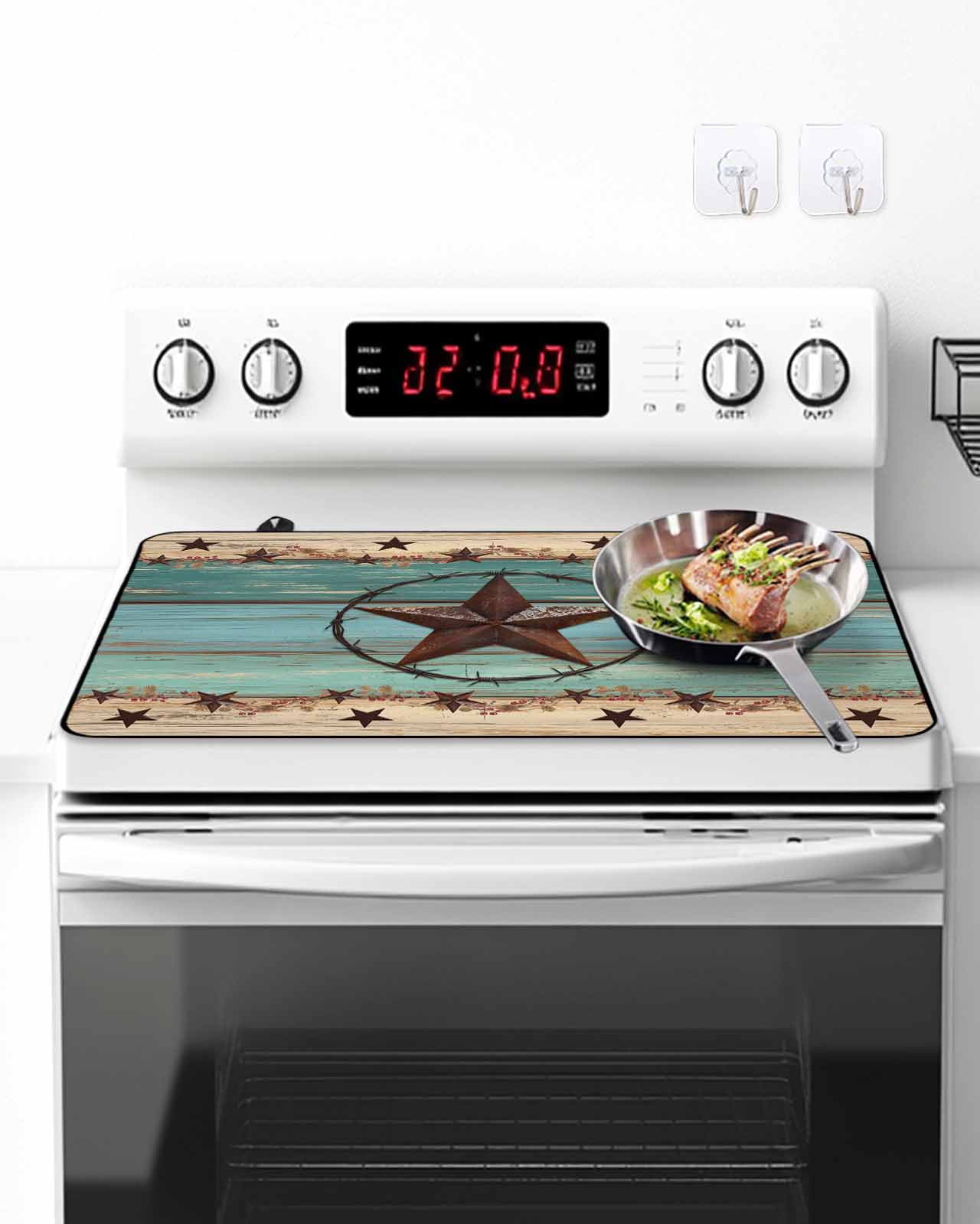 Stove Top Covers for Electric Stove, Texas Star Country Kitchen Glass Ceramic Electric Cooktop Covers 24"x21", Western Old Wooden Board Vintage HeatResistant Oven/Countertop/Dishwasher/Sink Protector