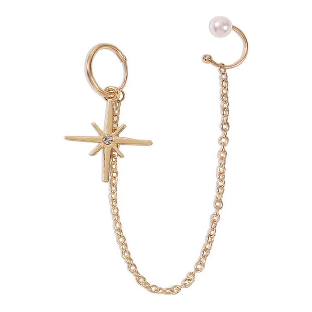 Creative Earrings Hexameron Inlaid With Diamond Pearl Ear Clip Earrings