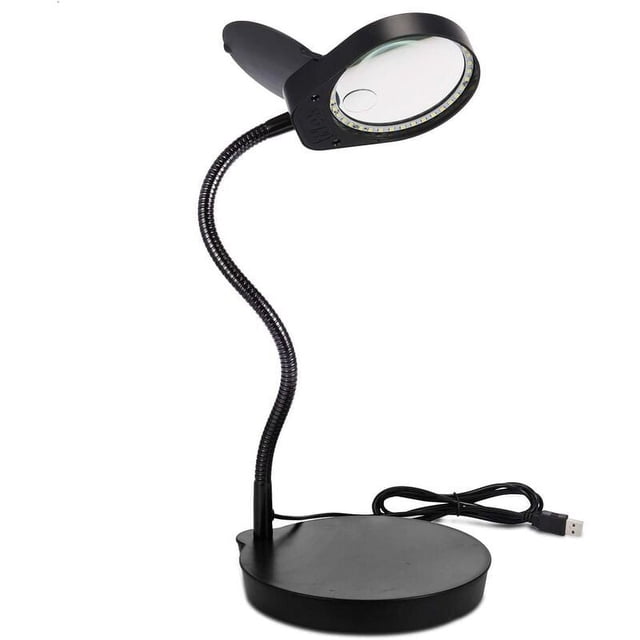 Lupa de escritorio con manos libres, brazo flexible, lámpara LED de brillo ajustable para manualidades y reparación de dispositivos electrónicos