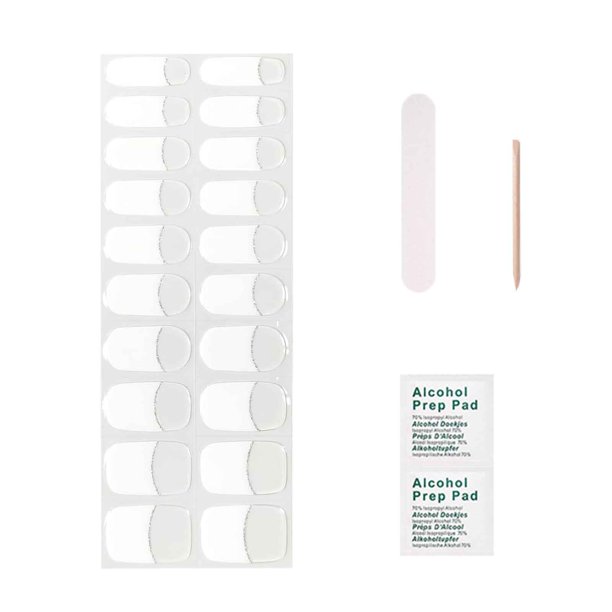 French Tip Tiras de Uñas de Gel Semi Curadas - 20PCS Auto-Adhesivas, UV Curadas - Sin Daños, Manicura de Salón en Casa