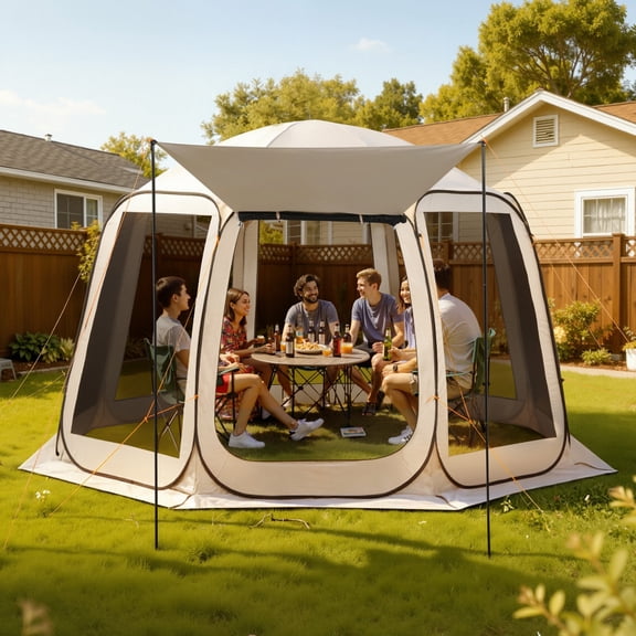 VEVOR Screen House Tent, 12 x 11 ft, 10-12 Person Pop Up Screen Tent with Extended Awning, Portable Screened in Canopy with Carry Bag, Netting Sides, for Patio, Backyard, and Outdoor Activities,