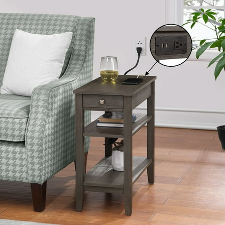 HomeStock Mountain Majesty 1 Drawer Chairside End Table with Charging Station and Shelves