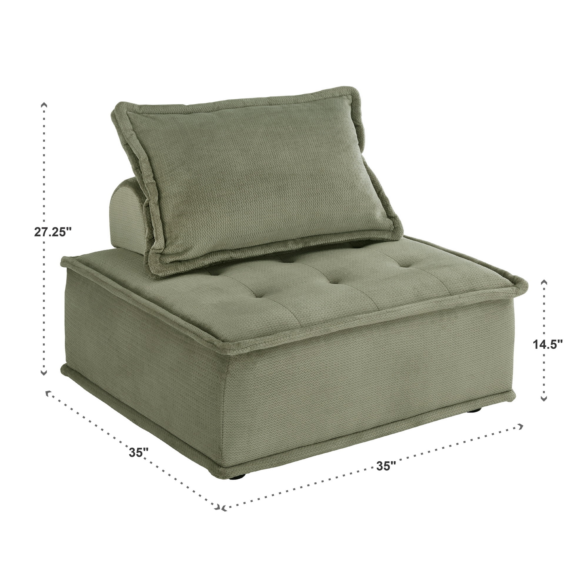Weston Home Skagway Velvet Tufted Modular Accent Chair with Pillow Back, Moss Green