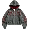 thumbnail image 2 of Men's Y2k Goth Graphic Zip Up Hoodies Long Sleeve Grunge Punk Graphic Print Streetwear Oversized Hooded Sweatshirt With Pocket W002-Grey L, 2 of 7