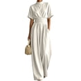 thumbnail image 4 of AJGRHE Women's Wide Leg Jumpsuits Summer Half Turtleneck Short Sleeve Wide Leg Jumpsuit Casual Solid Loose Long Pants Fashionable Piece White M, 4 of 5