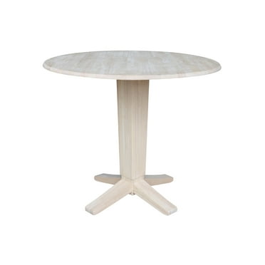 42" Round Solid Wood Dual Drop Leaf Pedestal Counter Height Dining Table