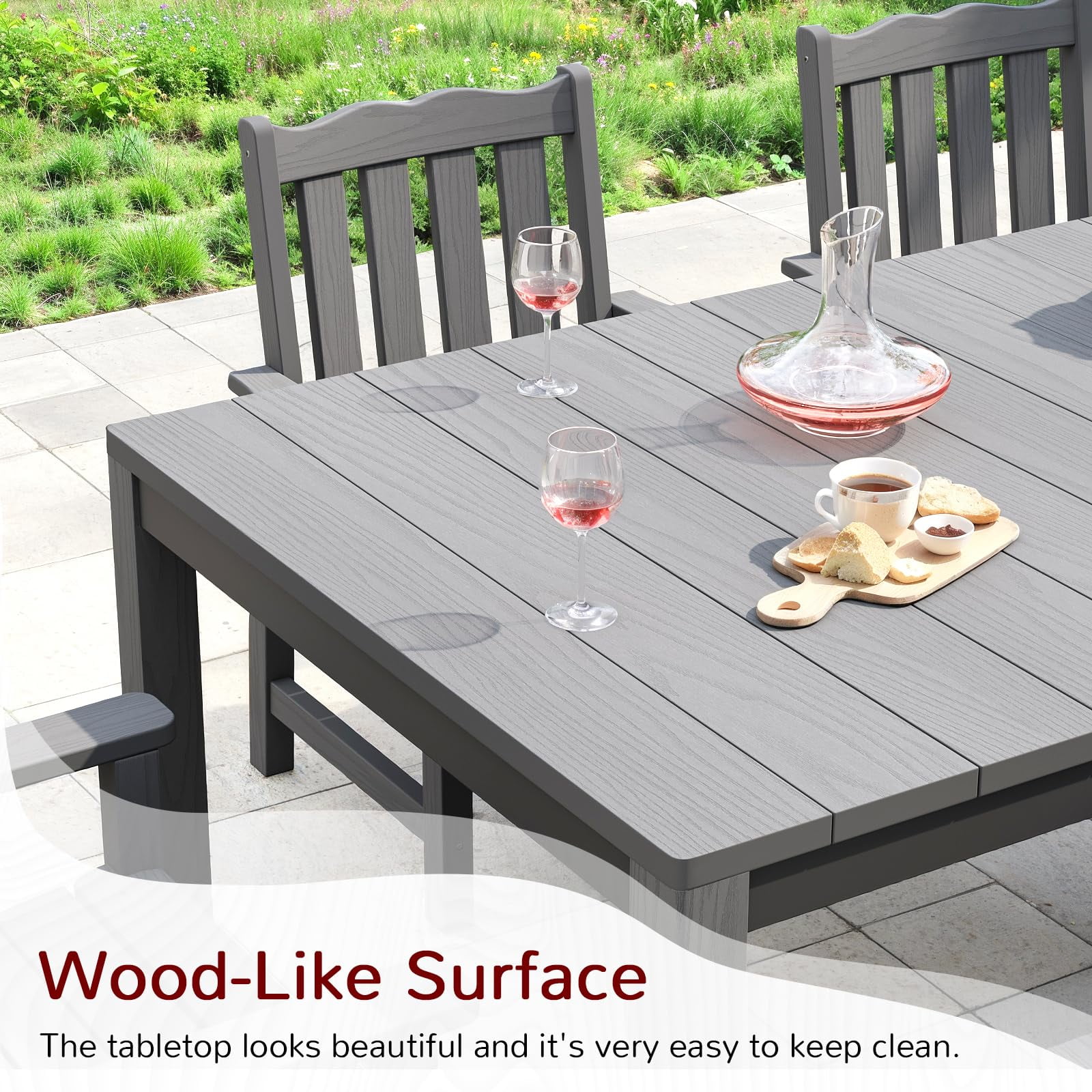 STOOG Patio Dining Table for 6 Person with Umbrella Hole, 63" All-Weather Outdoor Dining Table for Garden, Backyard, Poolside, Gray