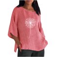 thumbnail image 1 of Moda mujer Casual manga tres cuartos cuello redondo algodón Lino impreso sólido Tops blusa Pompotops FGAJ3051, 1 of 6