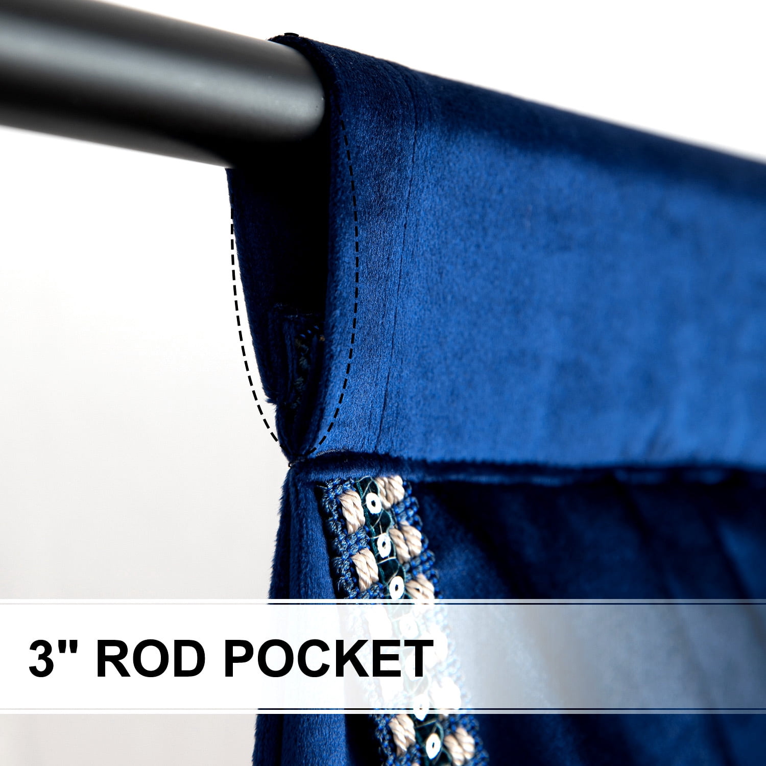 VOGOL Blue Velvet Kitchen Valance, Decorative Waterfall Curtain for Living Room Guest Room Windows, 59 inch Wide Rod Pocket, 1 Panel