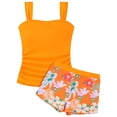 thumbnail image 3 of Pandaie Teen Girls Tankini Swimsuit Floral Print 2 Piece Bathing Suit Boyshort Drawstring Padded Summer Beach Swimwear 11-12 Years Orange, 3 of 4