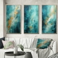 thumbnail image 1 of Designart "Turquoise Calm IV" Abstract Landscape Framed Wall Art Set Of 3 - Teal Landscapes Frame Canvas Set For Living Room Decor, 1 of 6