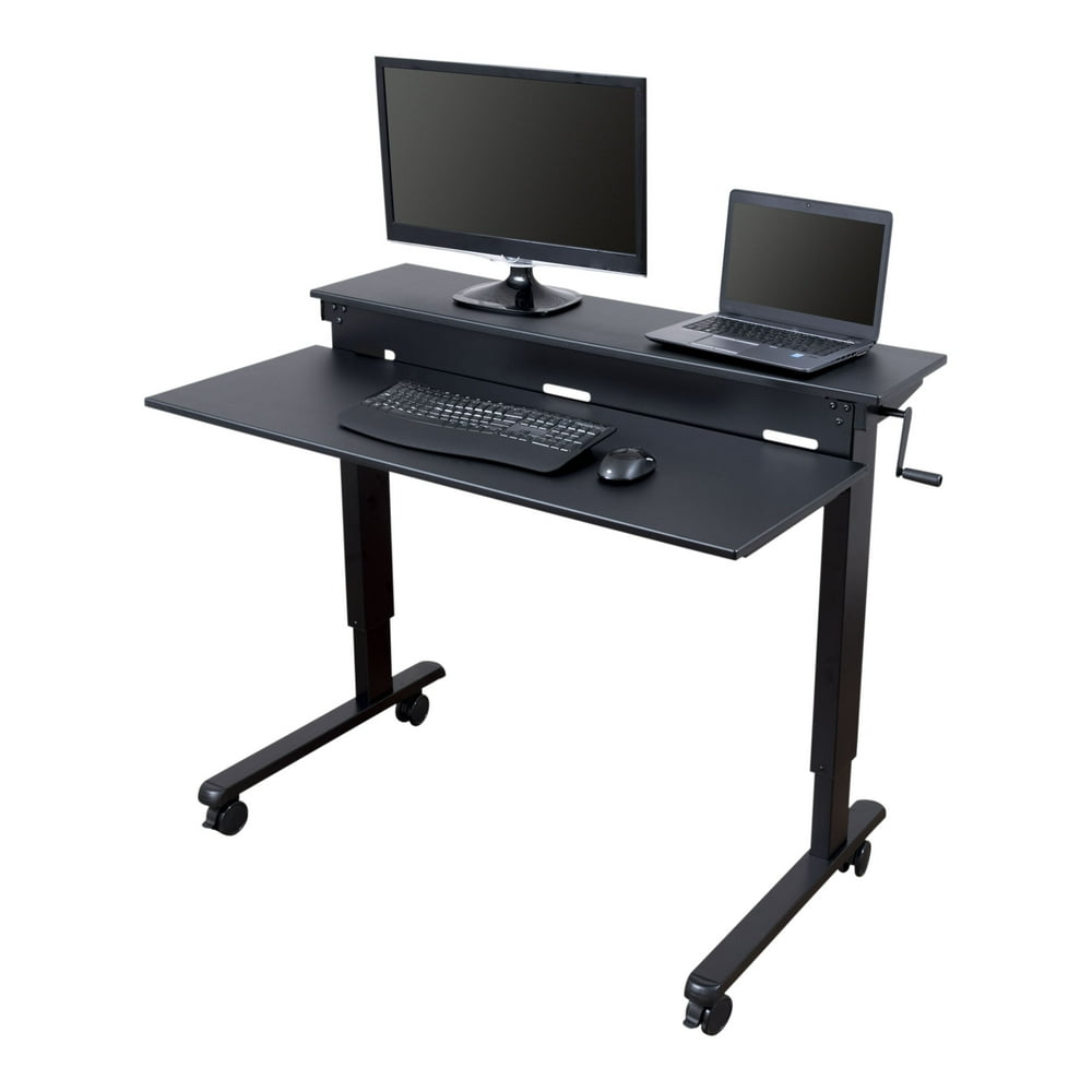 Stand Up Desk Store Crank Adjustable Two Tier Standing Desk with Heavy Duty Steel Frame (Black