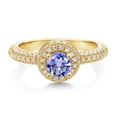 thumbnail image 2 of Gem Stone King 18K Yellow Gold Plated Silver Blue Tanzanite and White Moissanite Engagement Ring for Women (1.02 Cttw, Round 5MM, Available in Size 5, 6, 7, 8, 9), 2 of 6