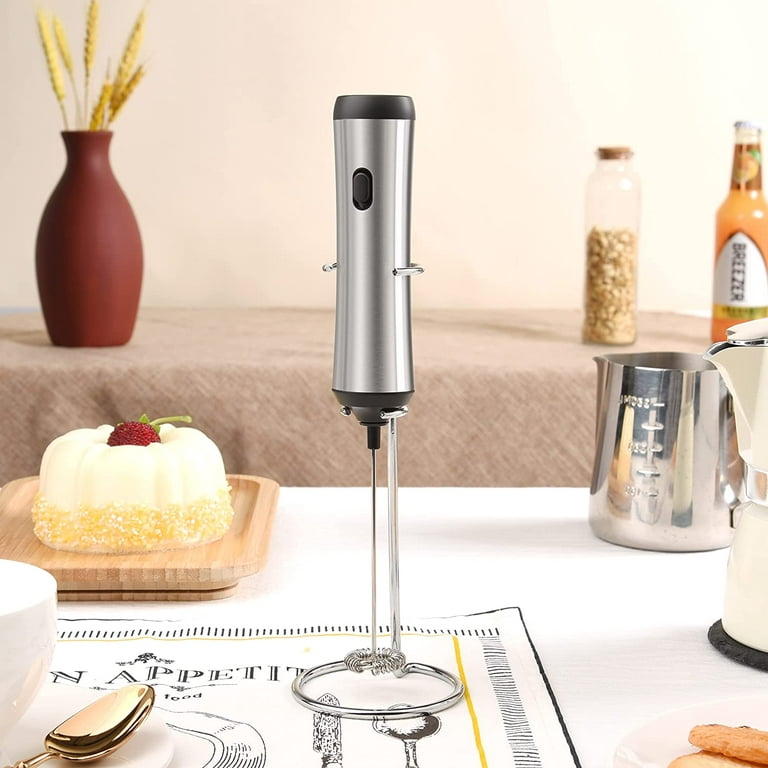 Milk Frother Handheld, Frother with Wireless Charging Base, USB C Rechargeable Milk Frother, Kitchen Gift Mini Frother with Stand, Electric Milk