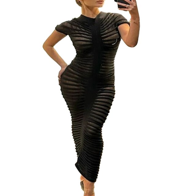 Robe d'Automne pour Femmes Couleur Unie Robe en Maille Tricotée avec Col Montant et Manches Courtes