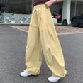 thumbnail image 2 of CONROSES Girls Baggy Cargo Pants Wide Leg Hiking Pants for Girls Trendy Solid Elastic Waist Drawstring Outdoor Jogger Pants With Pockets, 2 of 5