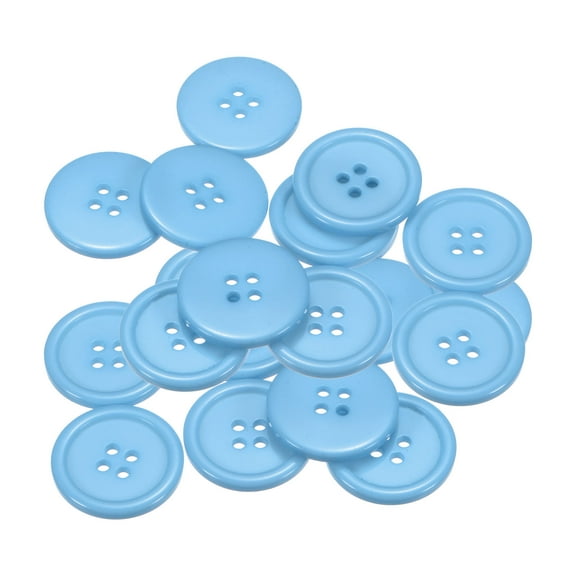 Uxcell 20pcs 40L Sewing Buttons 1"(25mm) Resin Round Flat 4-Hole Craft Replacement Buttons, Sky Blue