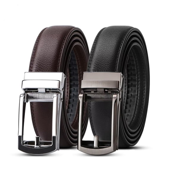 TELOLY Men'S Ratchet Belts Leather Click Belt for Men 2 Pack